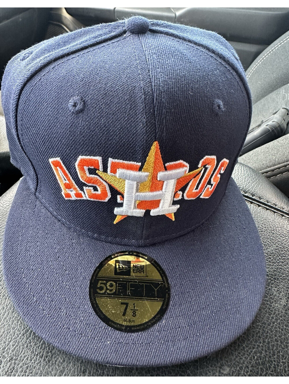 New Era Houston Astros 59FIFTY Fitted Blue Cap Size 7 1/8 MLB Baseball